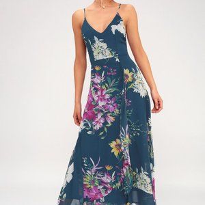 Lulu's Passion Island Teal Blue Floral Print Maxi
